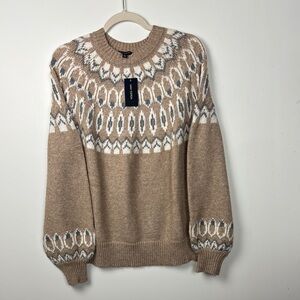 MAX EDITION NWT SZ S Patterned  VINTAGE (Look) SKI SWEATER beige grey white